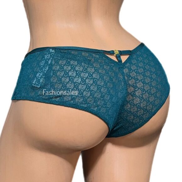 Victorias Secret Sexy VS Logo Mesh and Satin front Cheeky Panty Green M - Picture 2 of 5